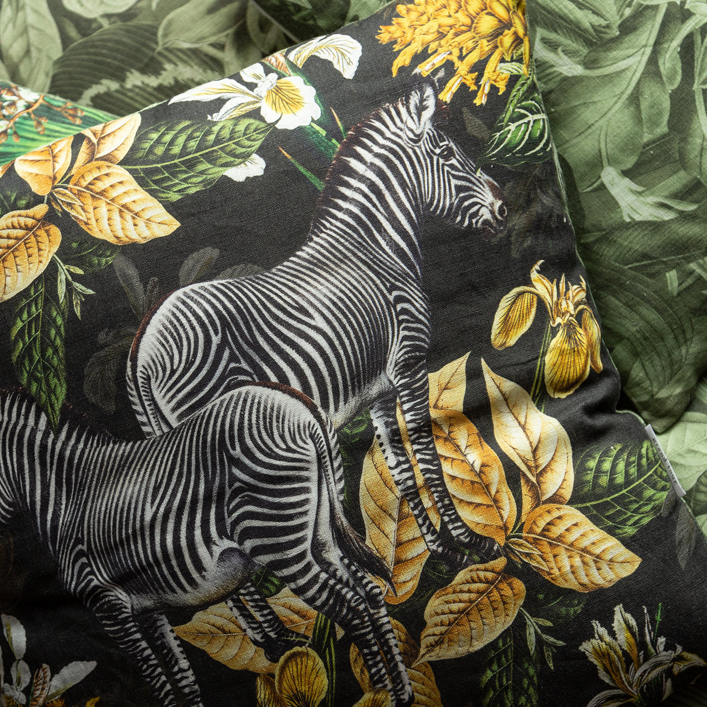 Animalia Linen Cushion With Zebras And Yellow Vegetation - Alternative view 3