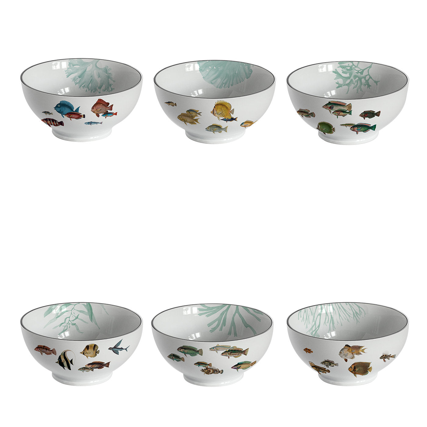 Amami Set Of 6 Porcelain Bowls With Tropical Fish - Main view