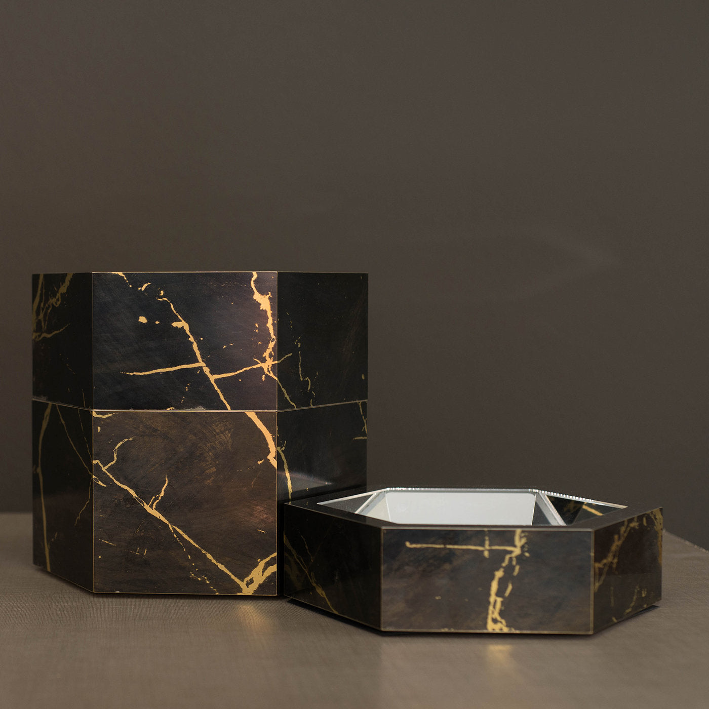 Esa Black Marbled Stackable Catchall Box - Alternative view 1