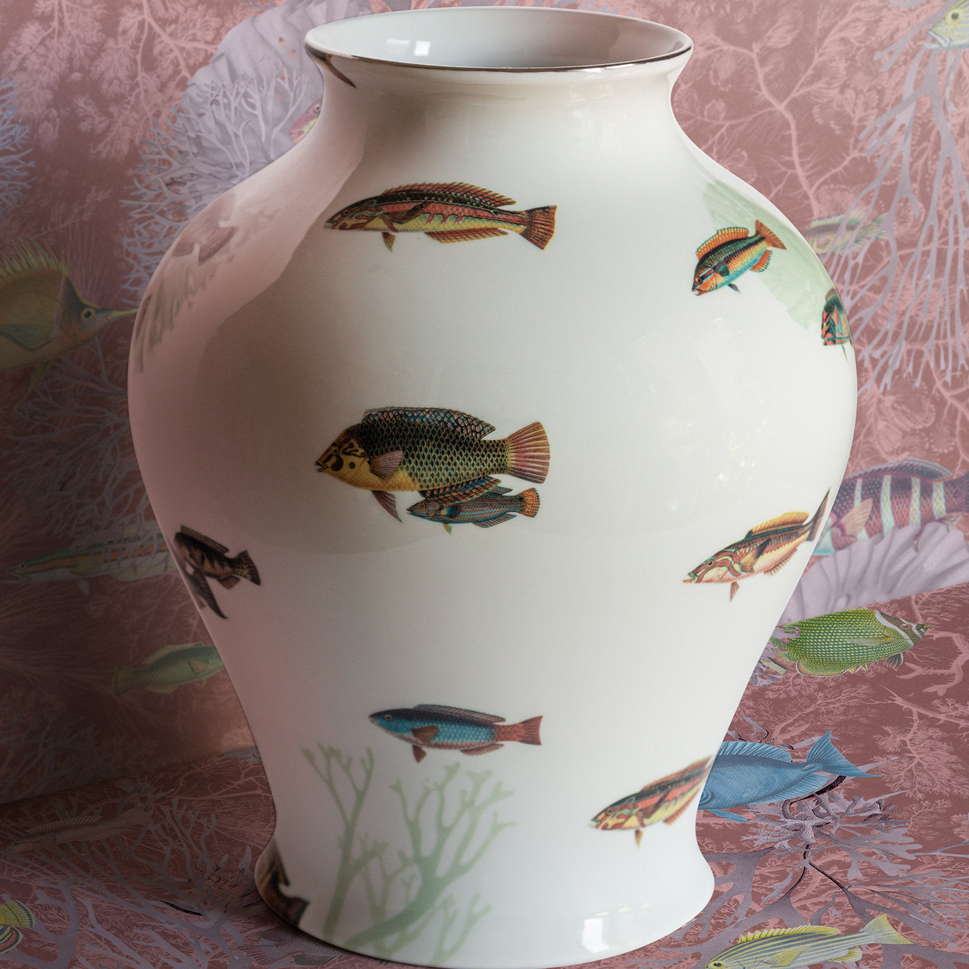Amami Amphora Porcelain Vase With Tropical Fish H32Cm - Alternative view 1
