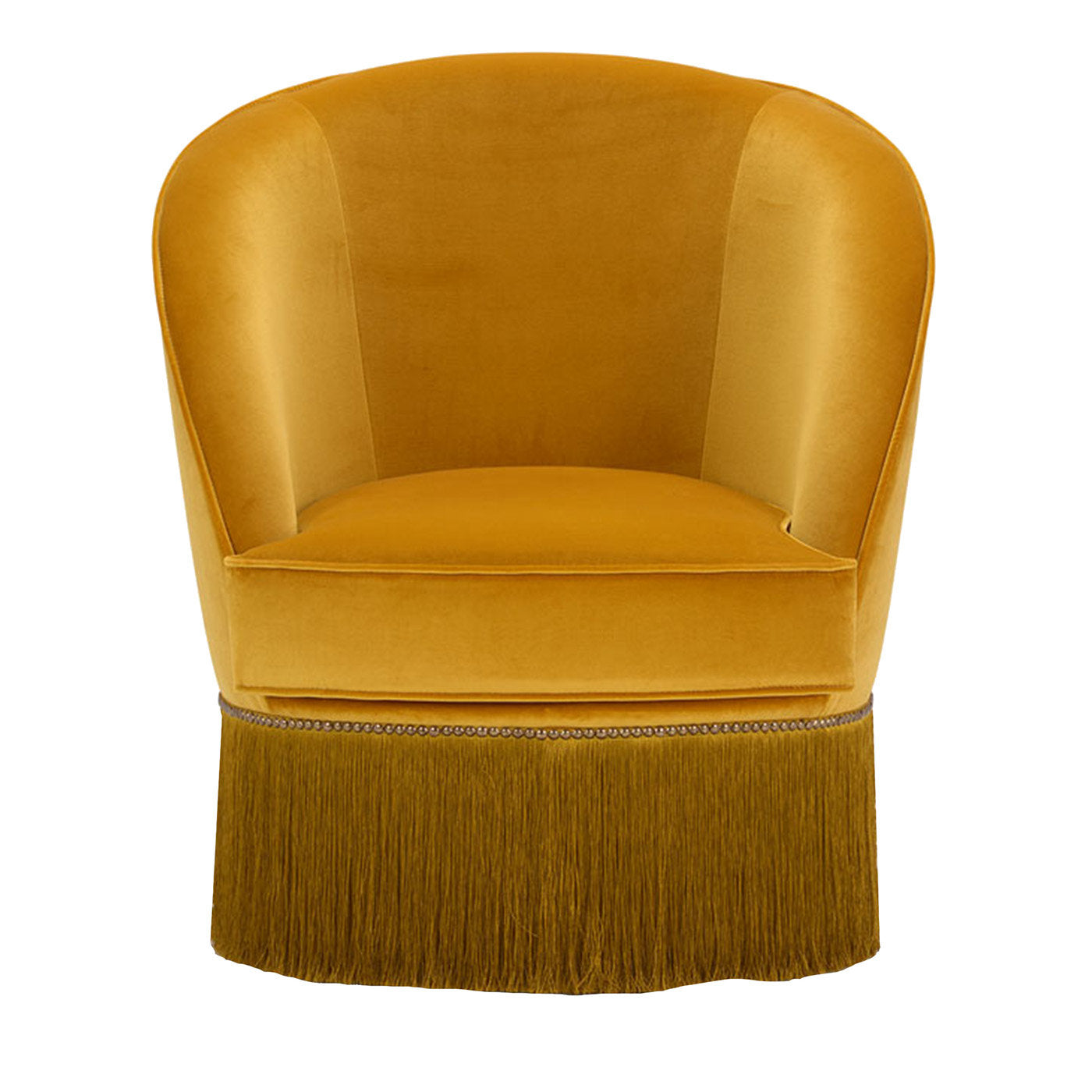 Dione Small Ocher Armchair with Fringes - Main view