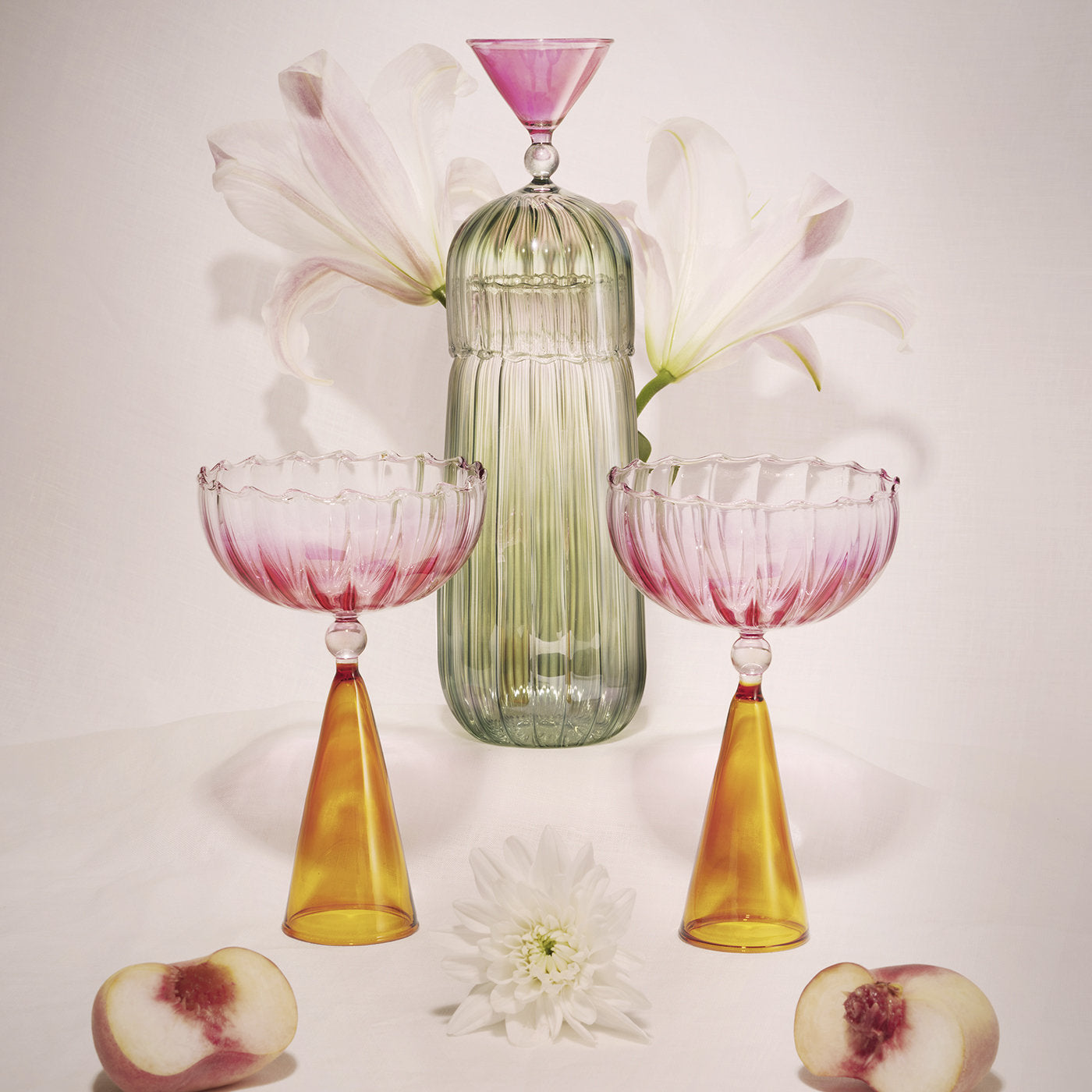 Set of 2 Calypso Pink and Amber Wine Glasses - Alternative view 1