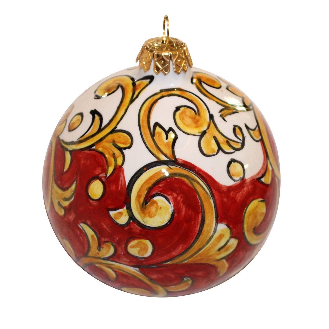 Weiße und rote Damast Weihnachtskugel Ornament - Hauptansicht
