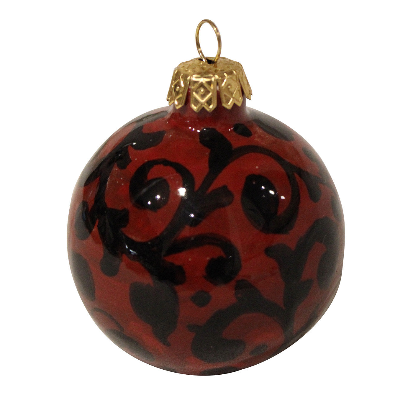 Rote und schwarze Damast Weihnachtskugel Ornament - Hauptansicht