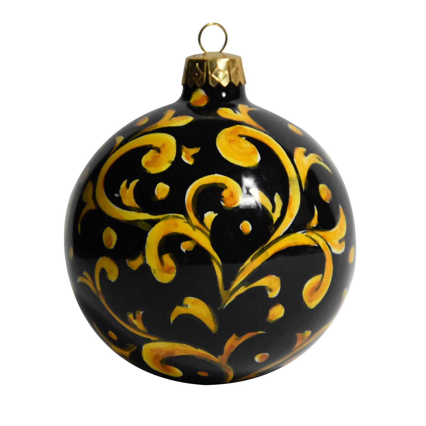 Adorno de bola de Navidad de damasco amarillo y negro - Vista principal