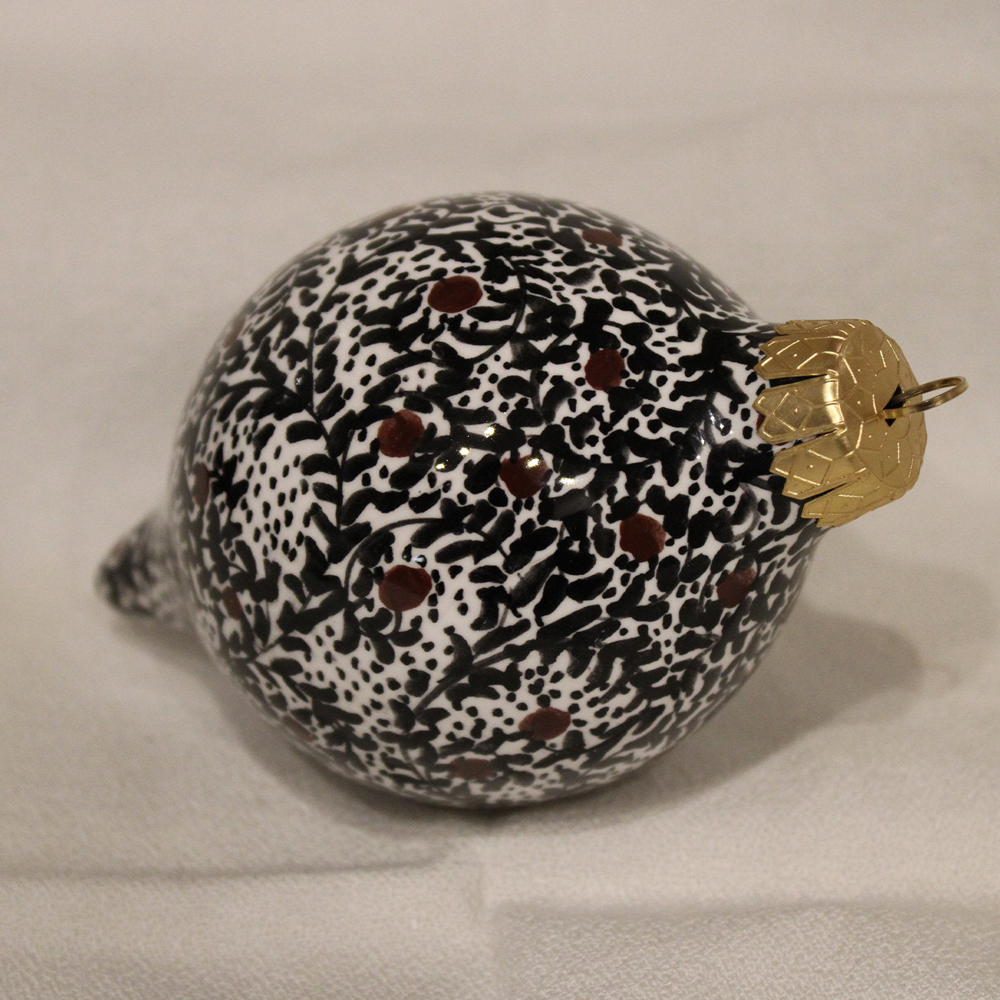 Black Dotted Floral Teardrop Christmas Ball Ornament  - Alternative view 2