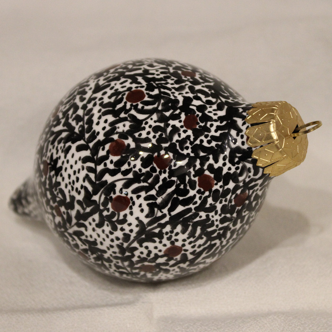 Black Dotted Floral Teardrop Christmas Ball Ornament  - Alternative view 3