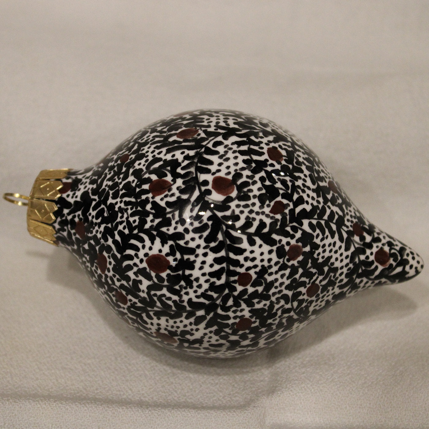 Black Dotted Floral Teardrop Christmas Ball Ornament  - Alternative view 4