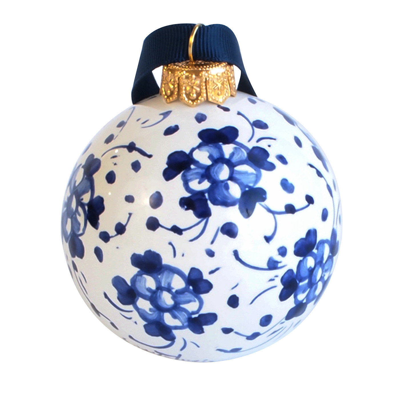 Blaue florale Weihnachtskugel Ornament #1 - Hauptansicht