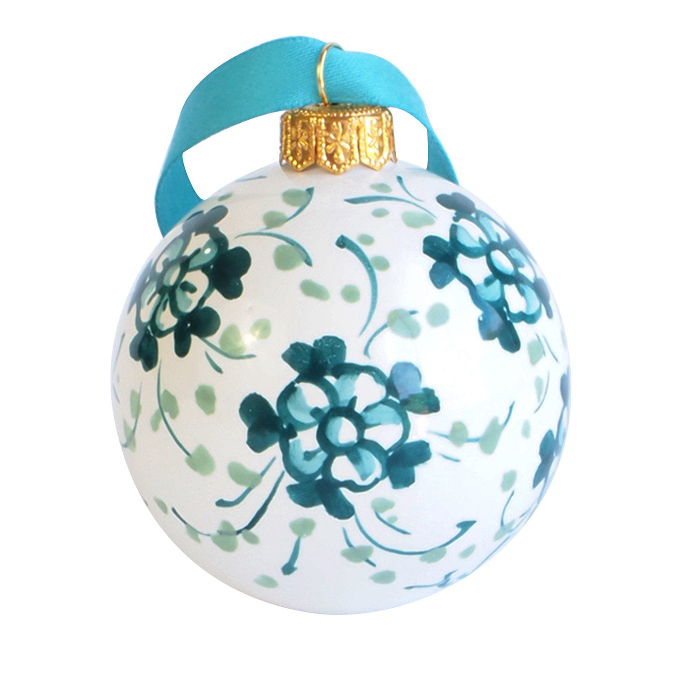 Türkisfarbene florale Weihnachtskugel Ornament #1 - Hauptansicht