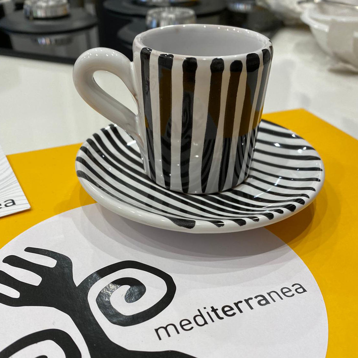 Set of 6 Black and White Stripe Espresso Cups - Alternative view 1