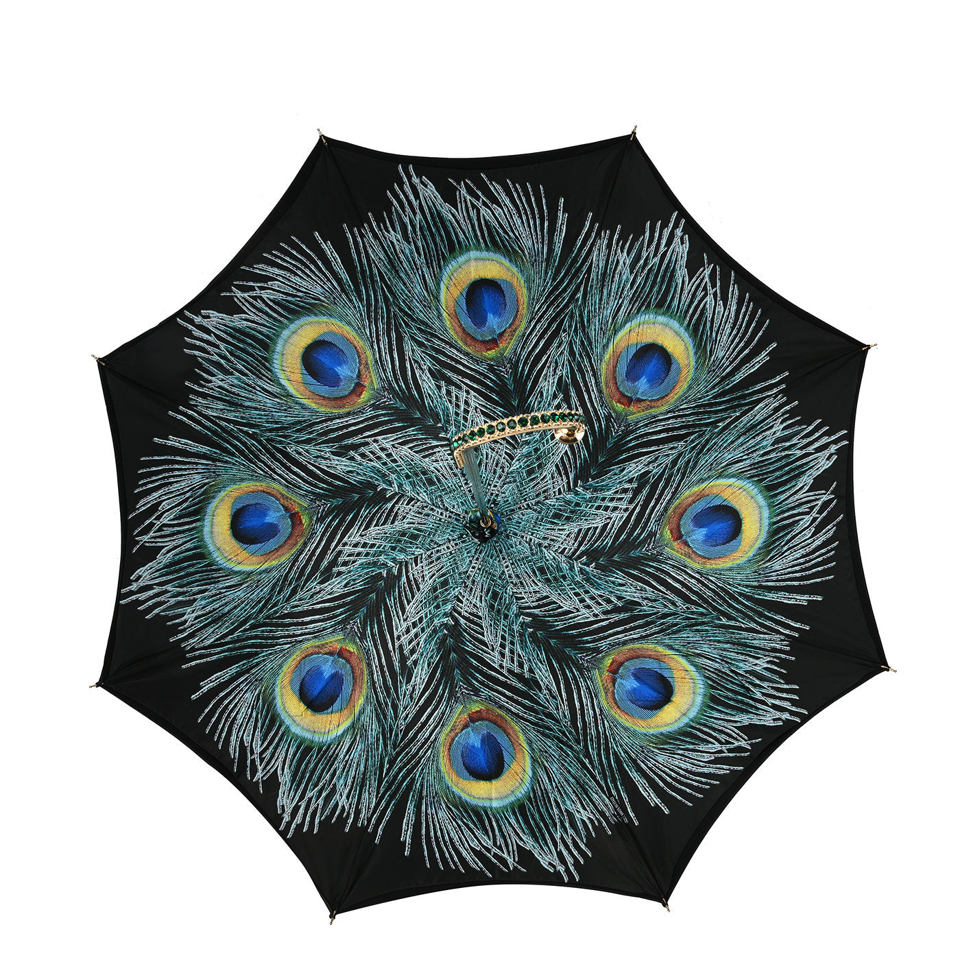 Parapluie noir en forme de feuilles de paon avec poignée ornée de bijoux - Vue alternative 2
