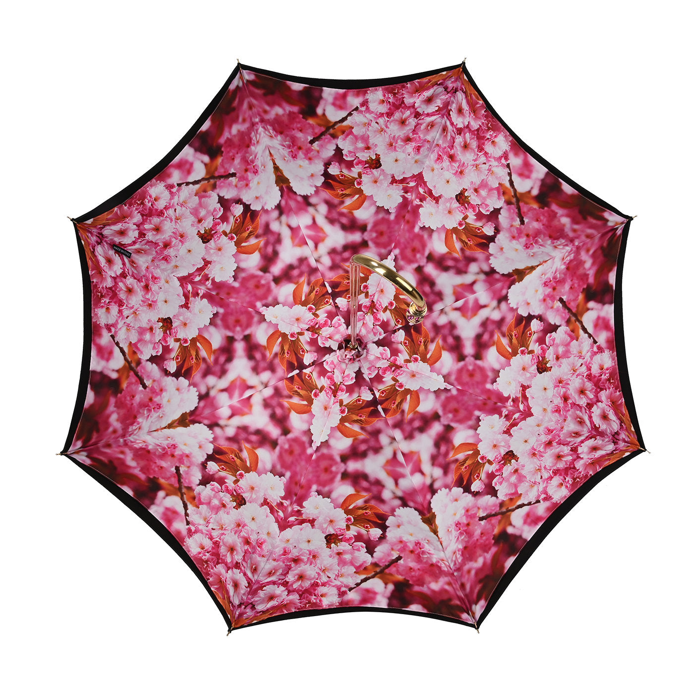 Schwarzer Regenschirm mit Pfirsichblüten-Print und juwelenbesetztem Griff - Alternative Ansicht 2