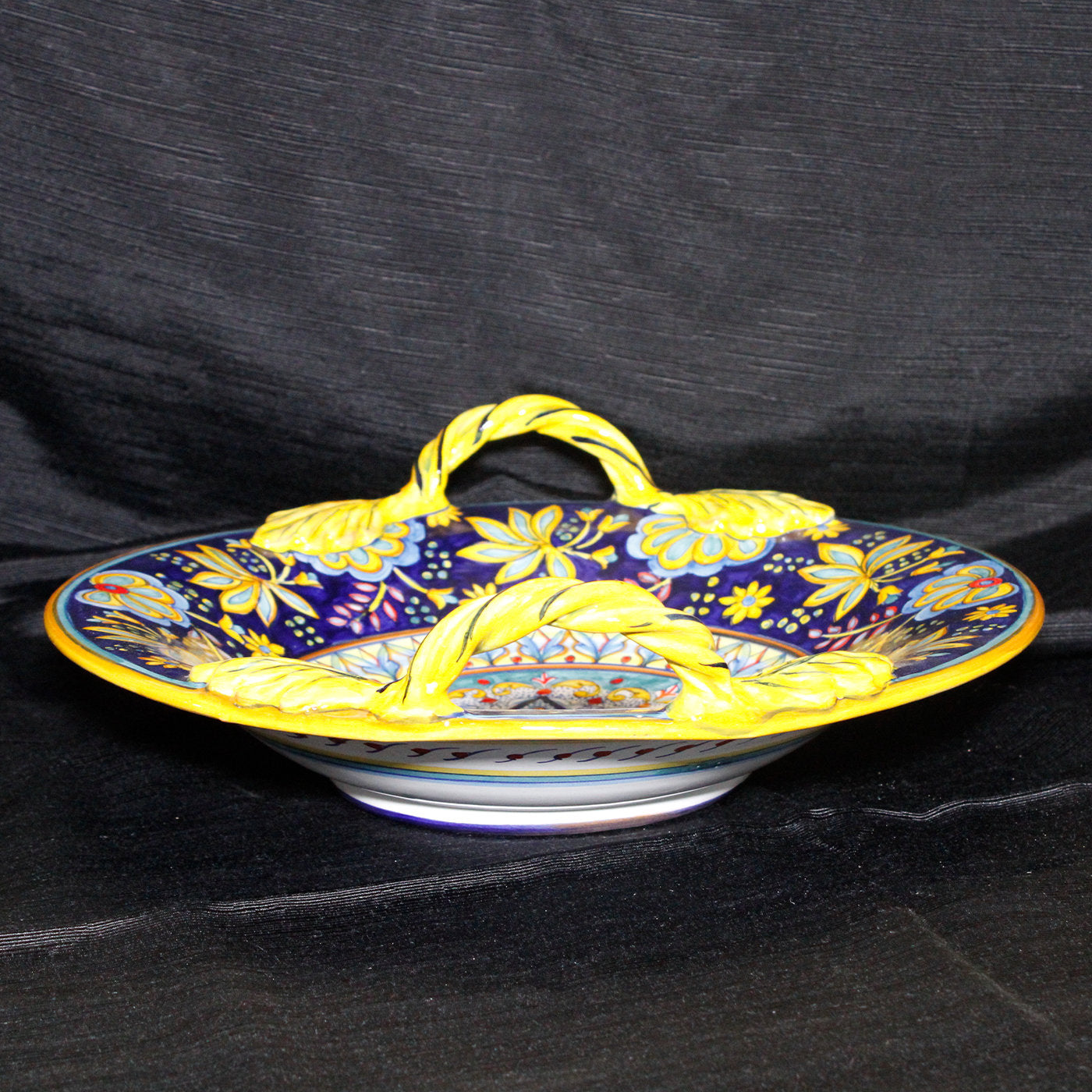 Blue Floral Fruit Bowl with Leaf Handles - Alternative view 2