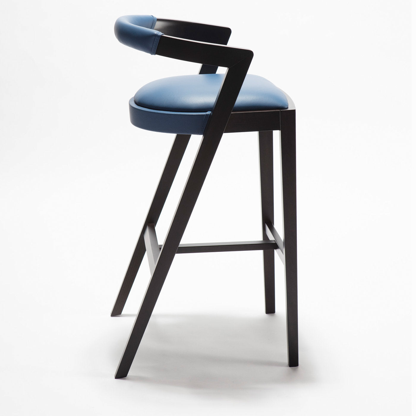 String Black Barstool with Cobalt Leather Seat - Alternative view 1