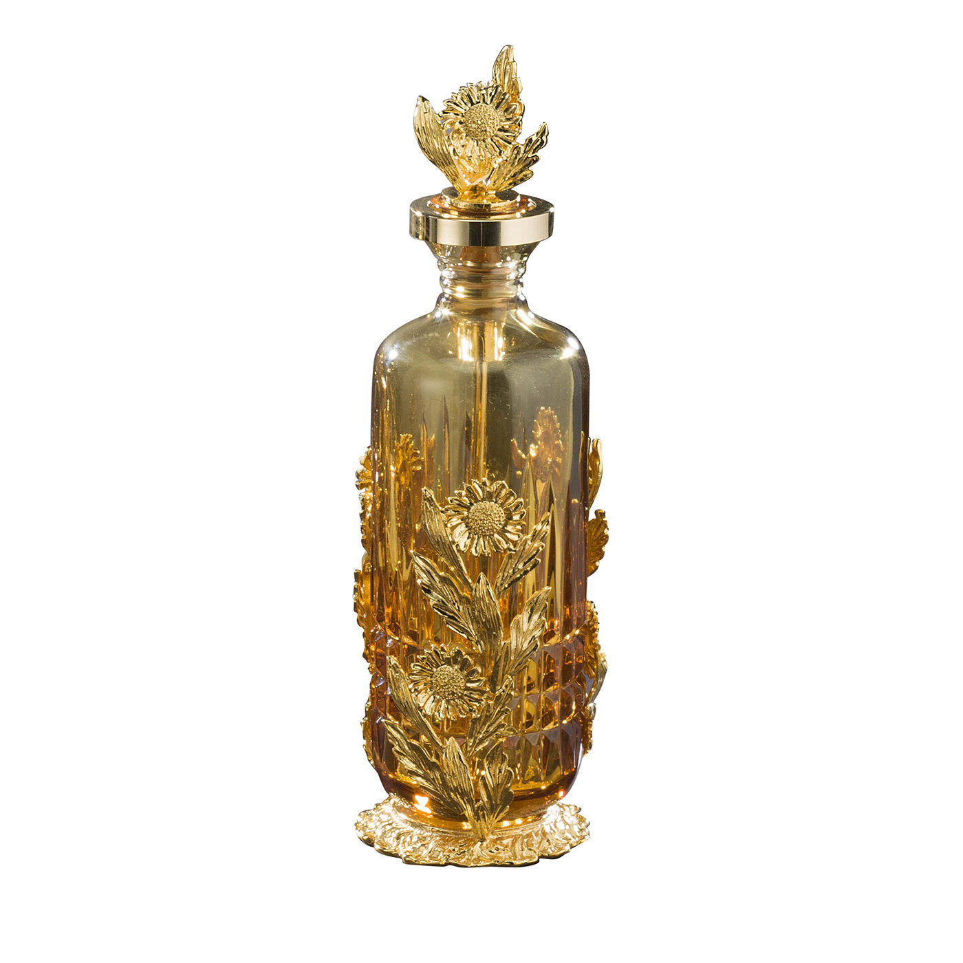 Gold and Amber Crystal Daisy Perfume Bottle - Main view
