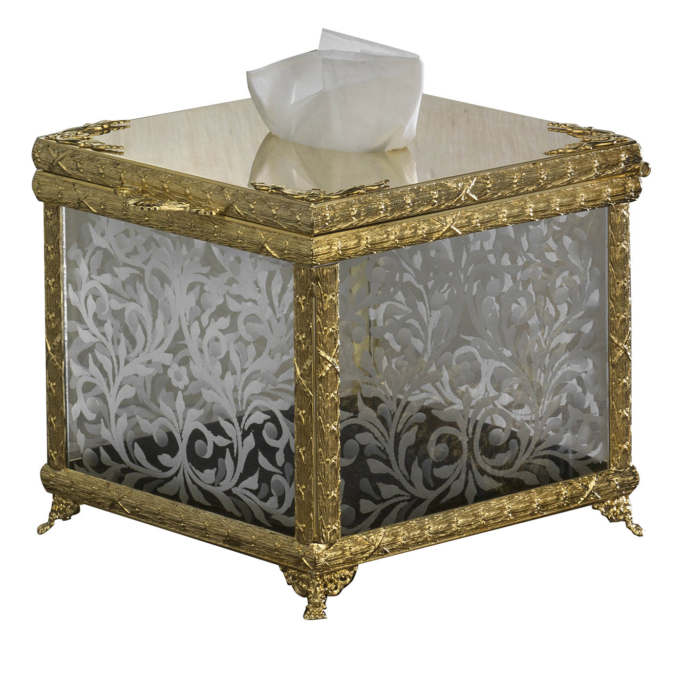 Gold and Glass Square Tissue Box Holder - Main view