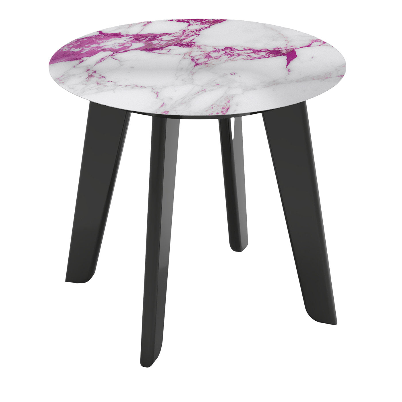 Tavolino rotondo basso Owen con piano bianco e rosa - Vista principale