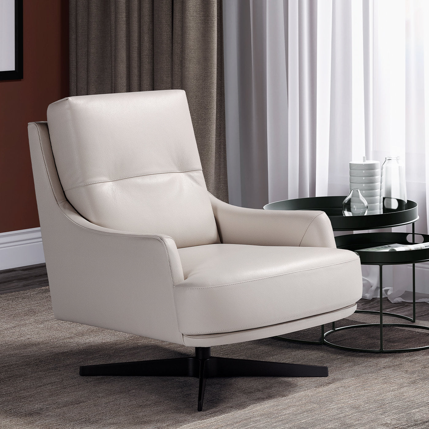 Lipari White Leather Swivel Armchair - Alternative view 4