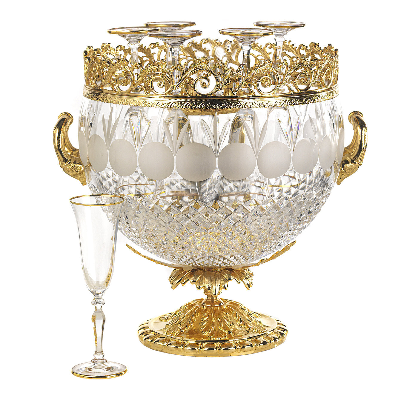 Gold and Crystal Champagne Bucket with 6 Crystal Flutes - Main view