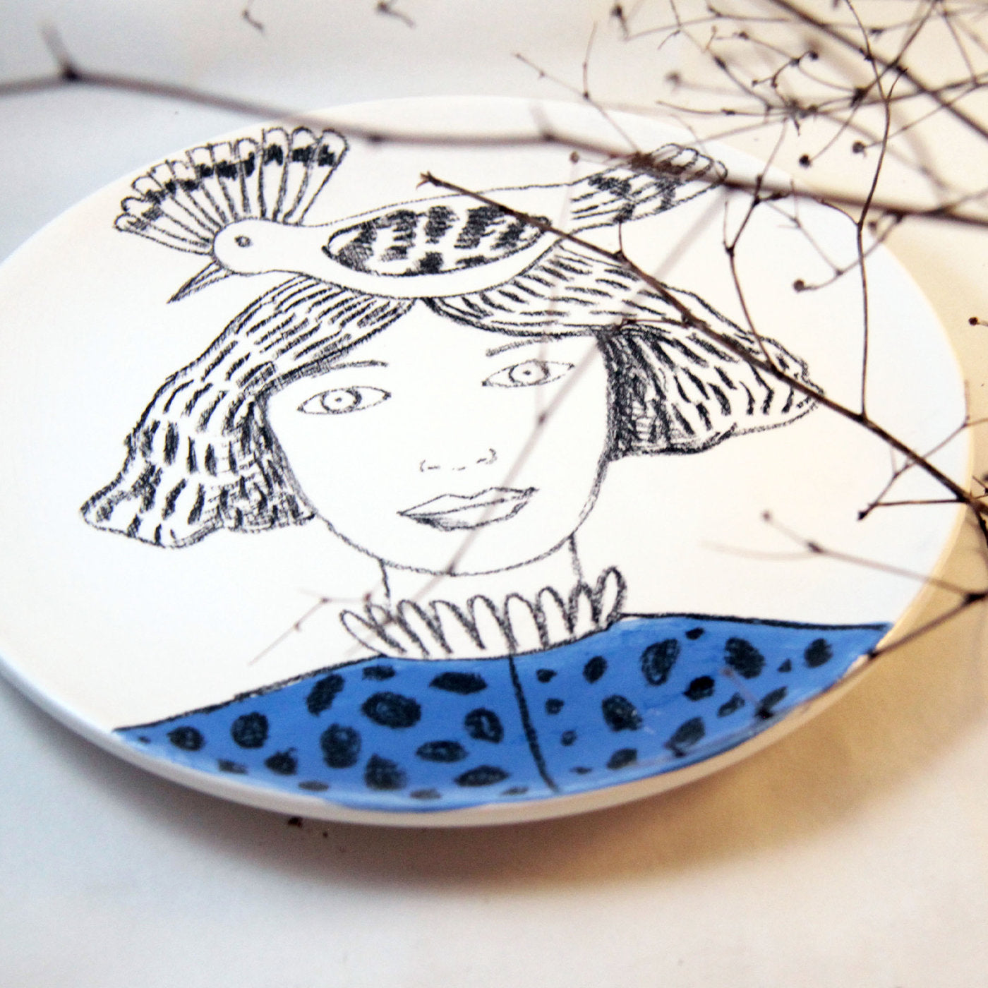 Woman with Hoopoe Decorative Plate - Alternative view 1