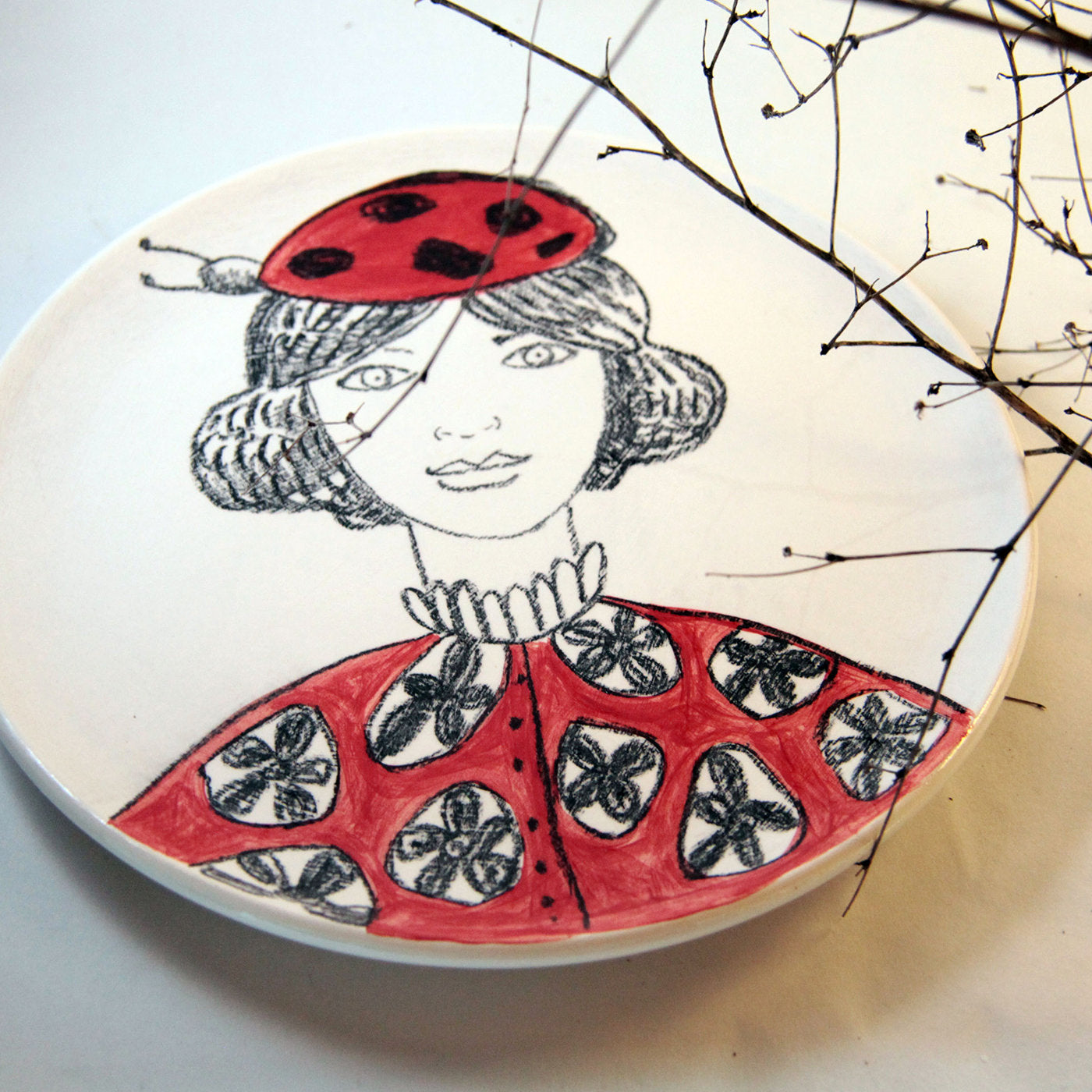 Woman with Ladybug Decorative Plate - Alternative view 1