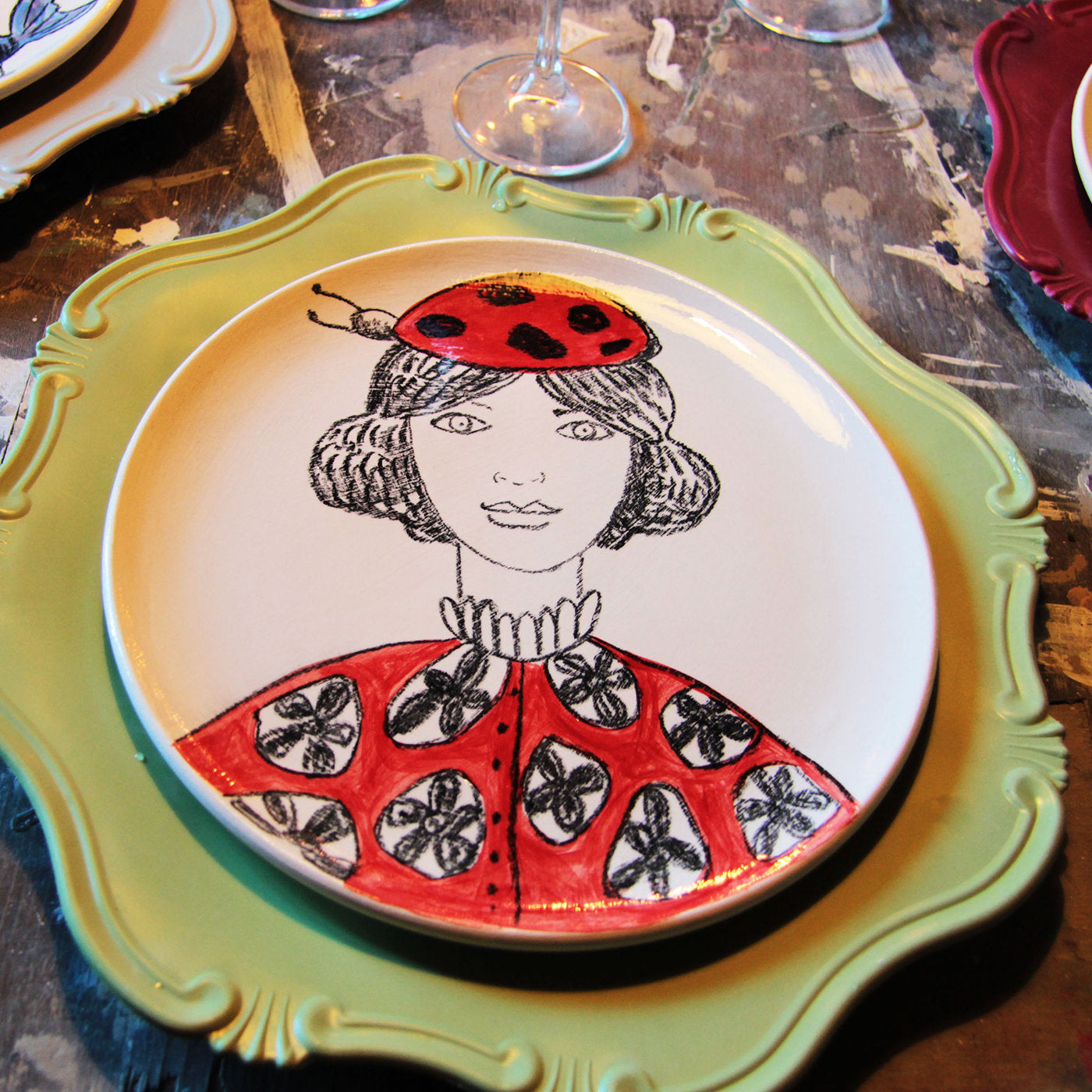 Woman with Ladybug Decorative Plate - Alternative view 2