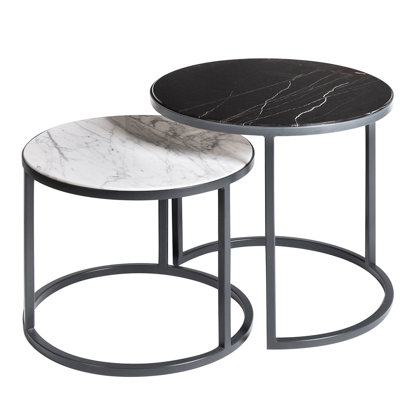 Alicudi and Filicudi Set of 2 Carrara/Marquina Round Coffee Tables  - Alternative view 1