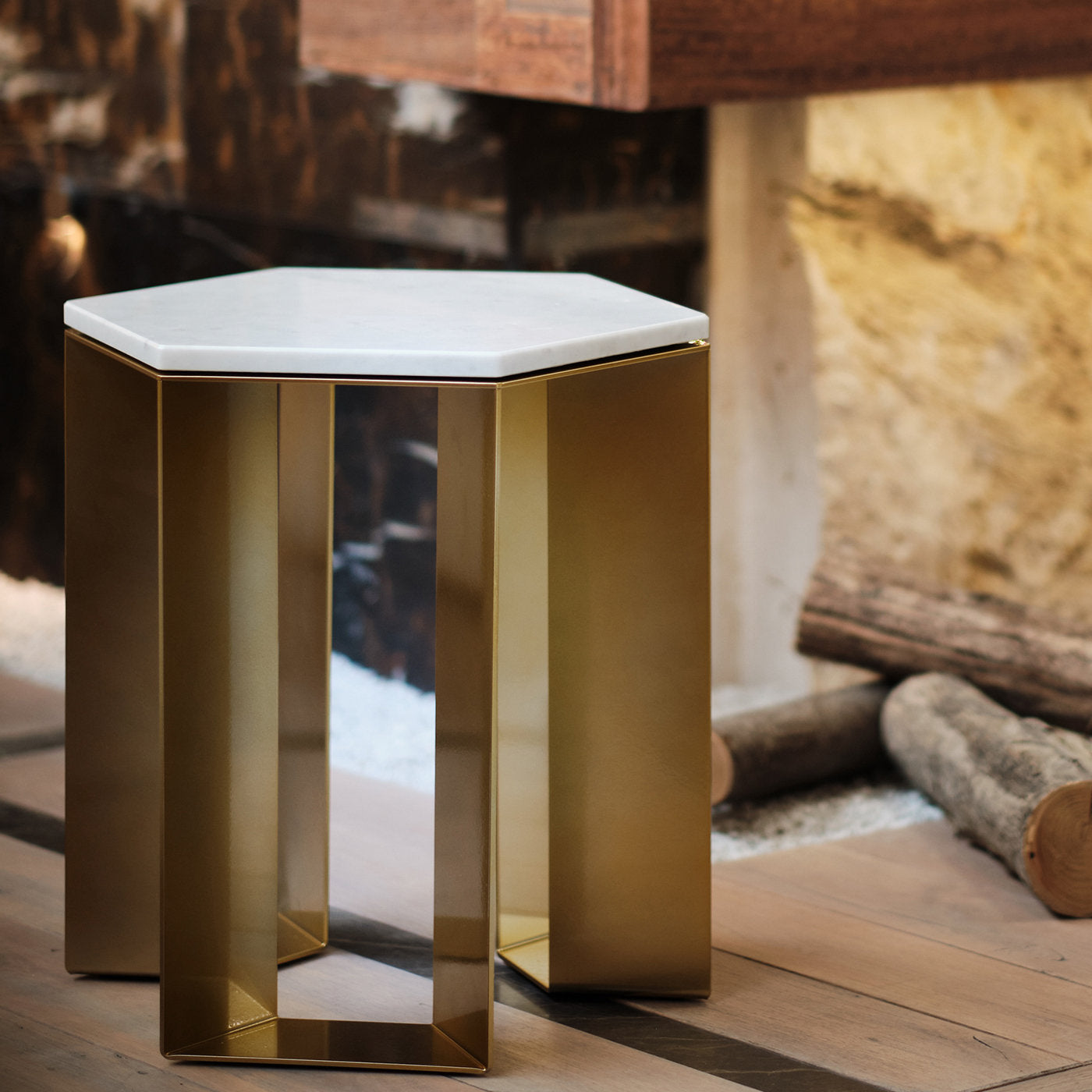 Alato Gold and White Marble Side Table by Antonio Saporito - Alternative view 4