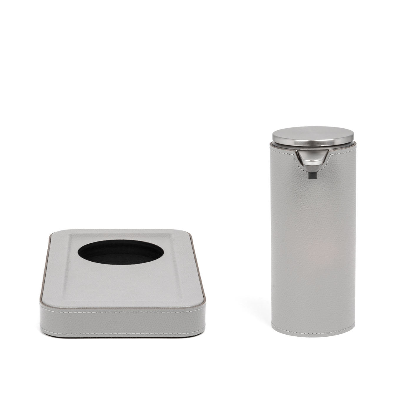 Igea Light Gray Leather Automatic Dispenser with Tray - Alternative view 1