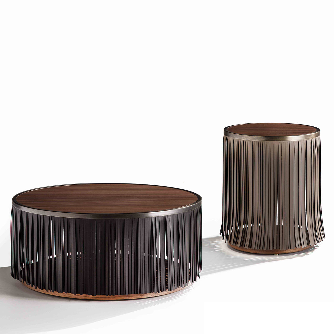 Indian Walnut Side Table with Gray Leather Fringe - Alternative view 3