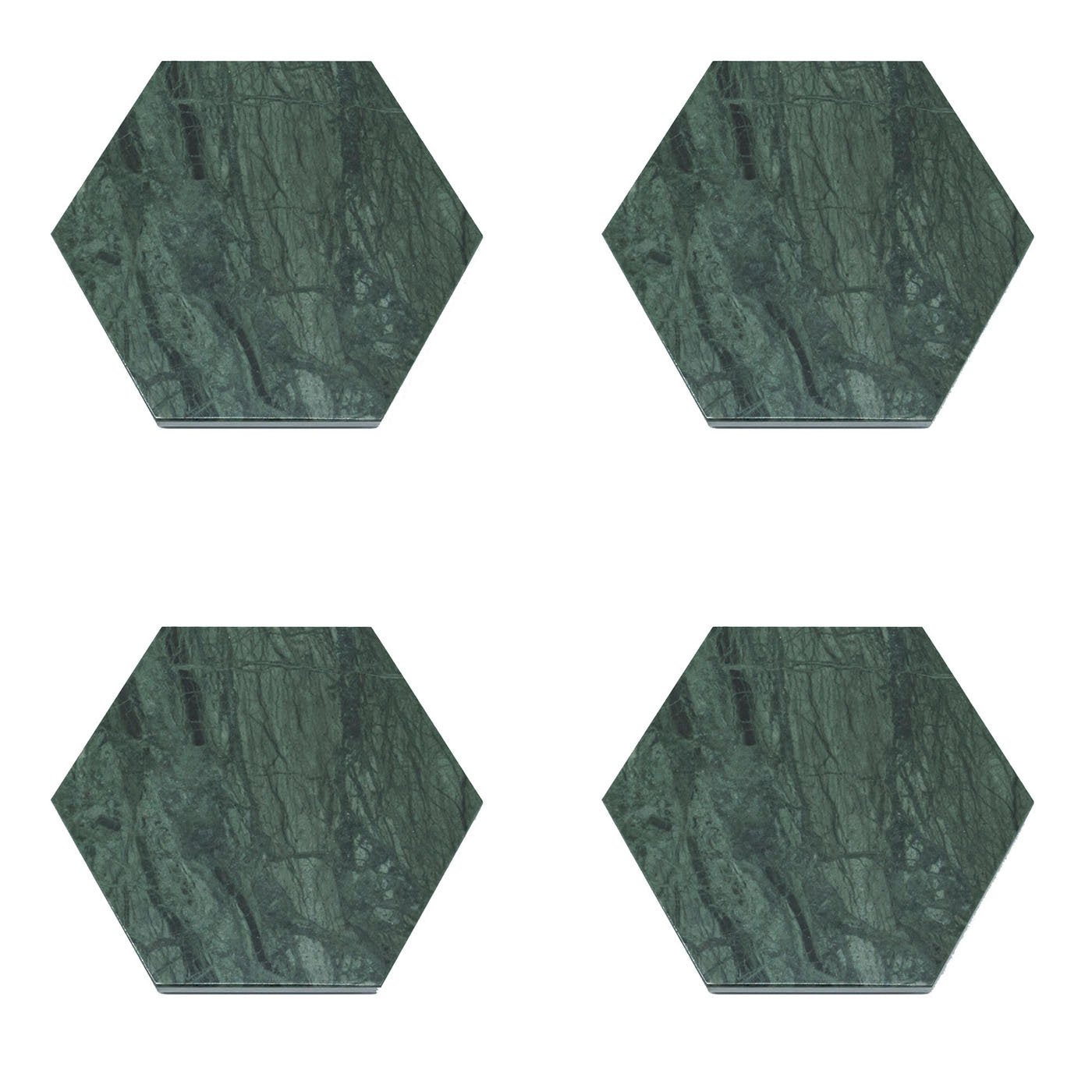 Set of 4 Hexagonal Coasters in Green Marble - Main view