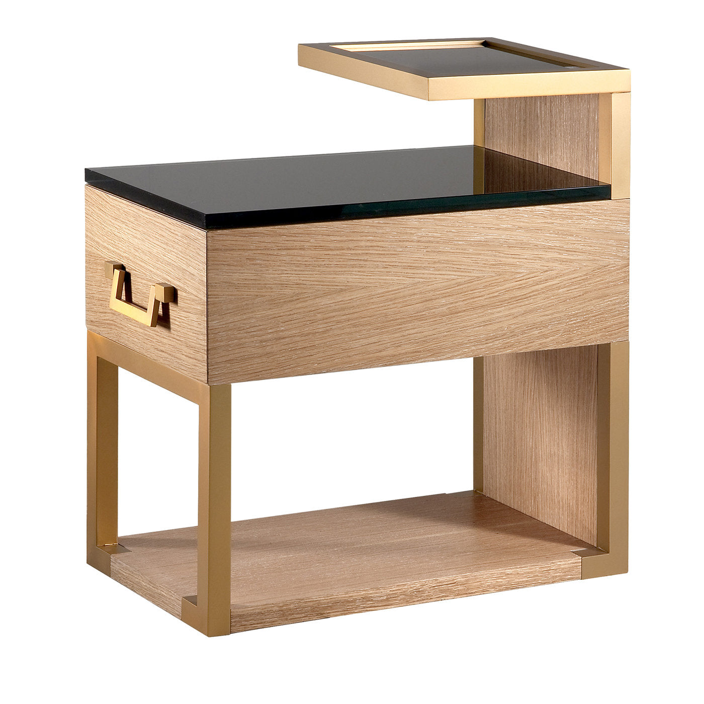 Durmast Bedside Table with Black Glass Top by Michele Bonan - Main view