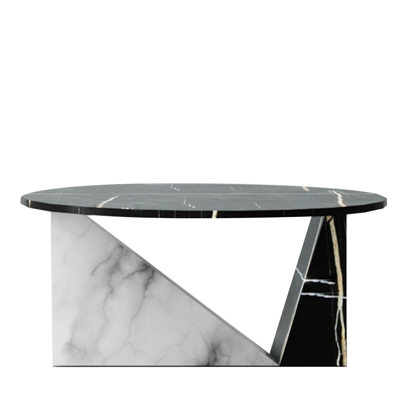 Dieus Table in White Carrara and Sahara Noir Marbles by sid&sign - Main view