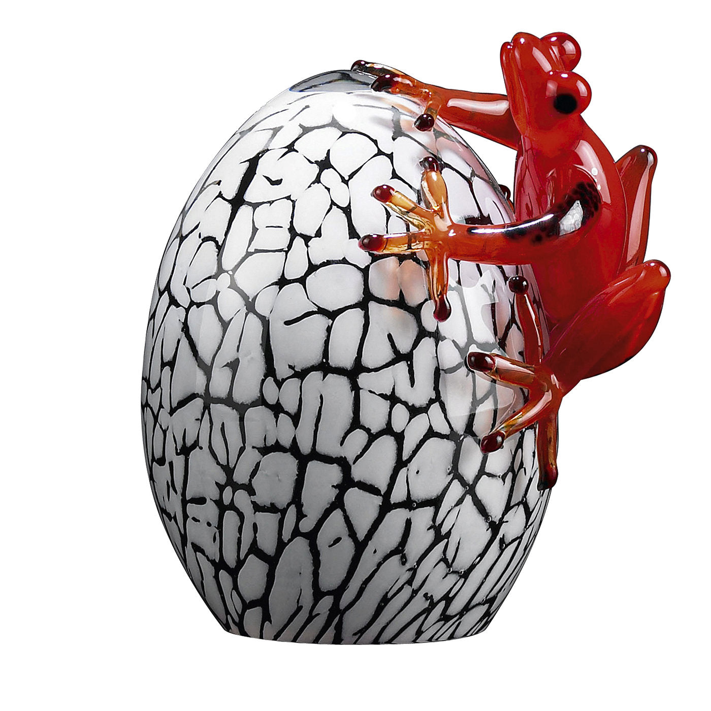 Weißes Crackled-Glas-Ei mit rotem Gecko - Hauptansicht