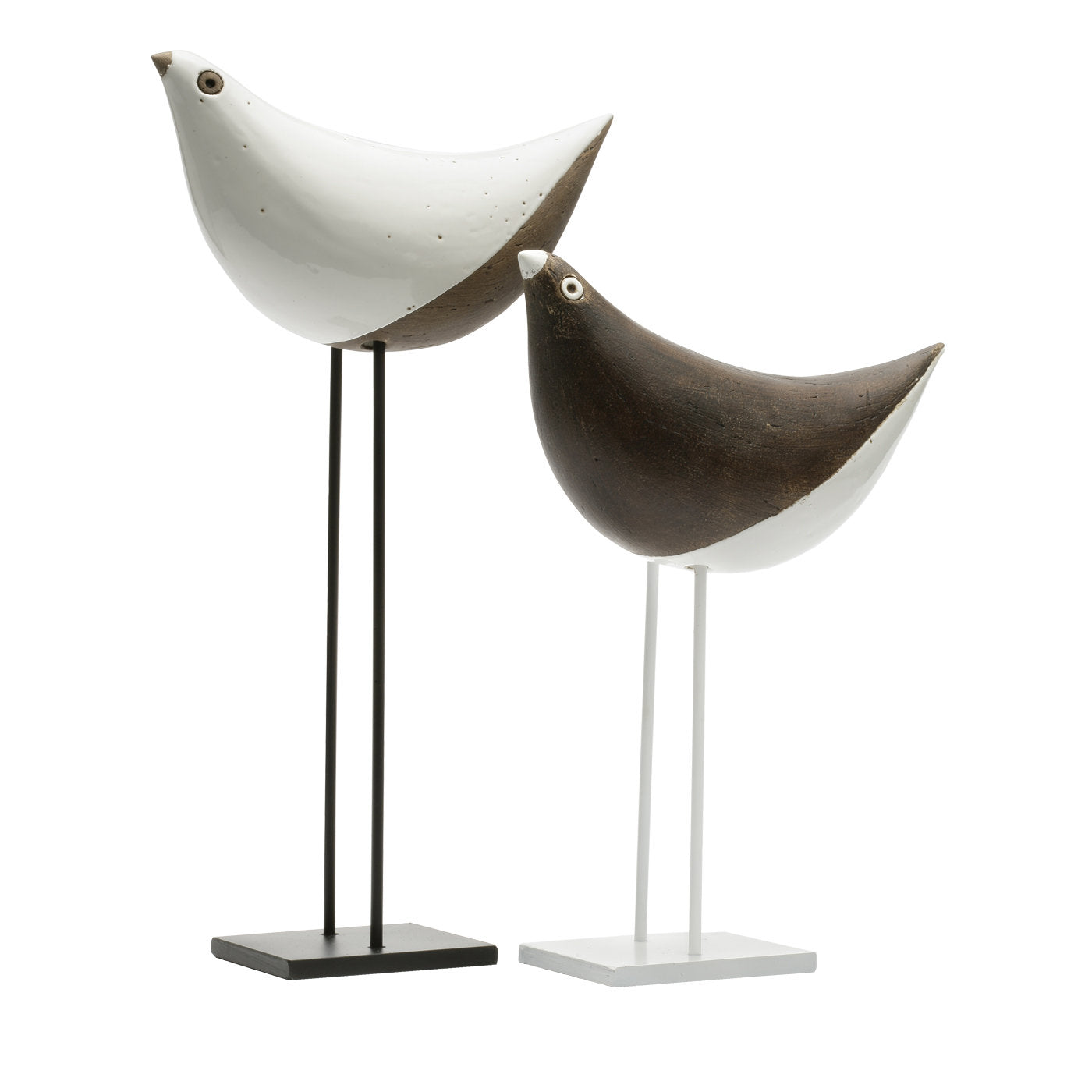 Set of 2 Black and White Birds Sculpture by Aldo Londi Bitossi 