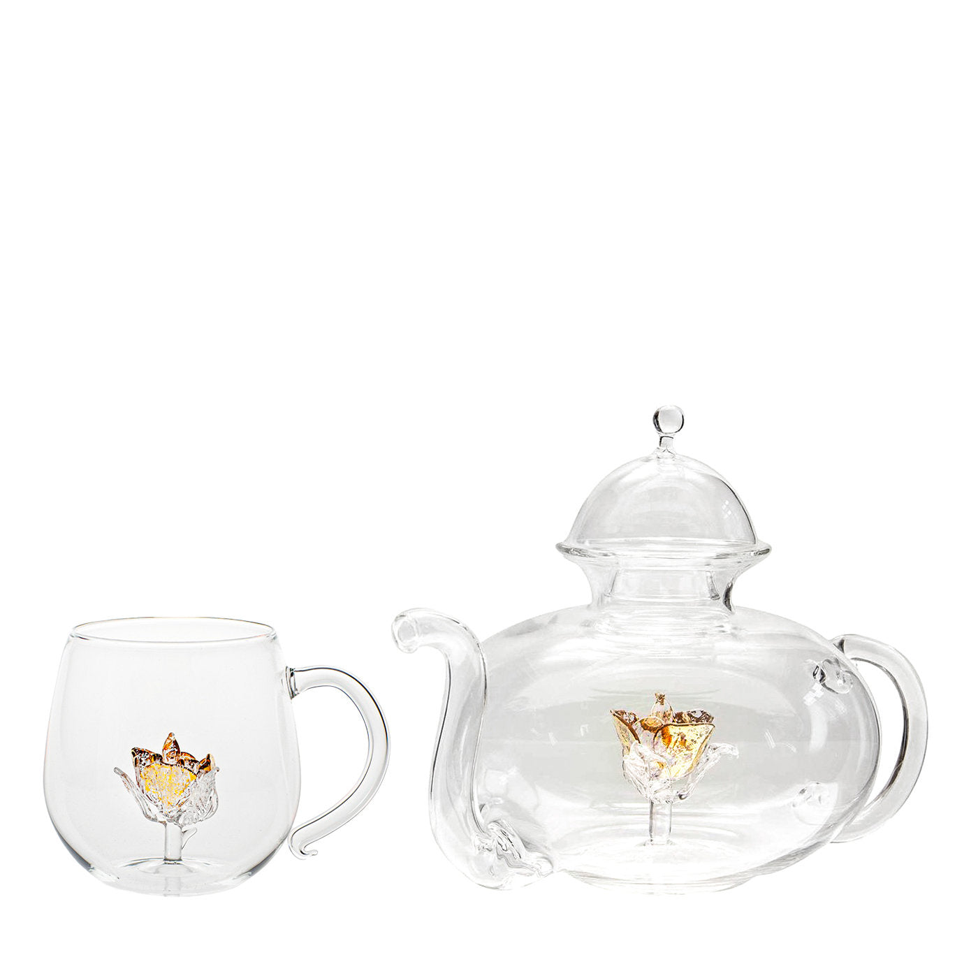 Little Rose Set aus 2 goldenen Teetassen und Teekanne - Hauptansicht