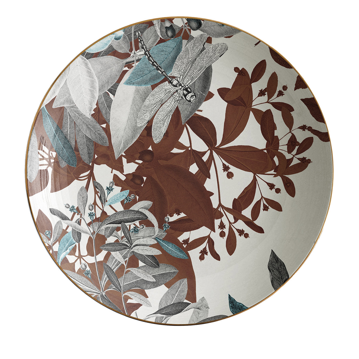 Plato hondo de porcelana negra Dragon Pool con hojas #2 - Vista principal