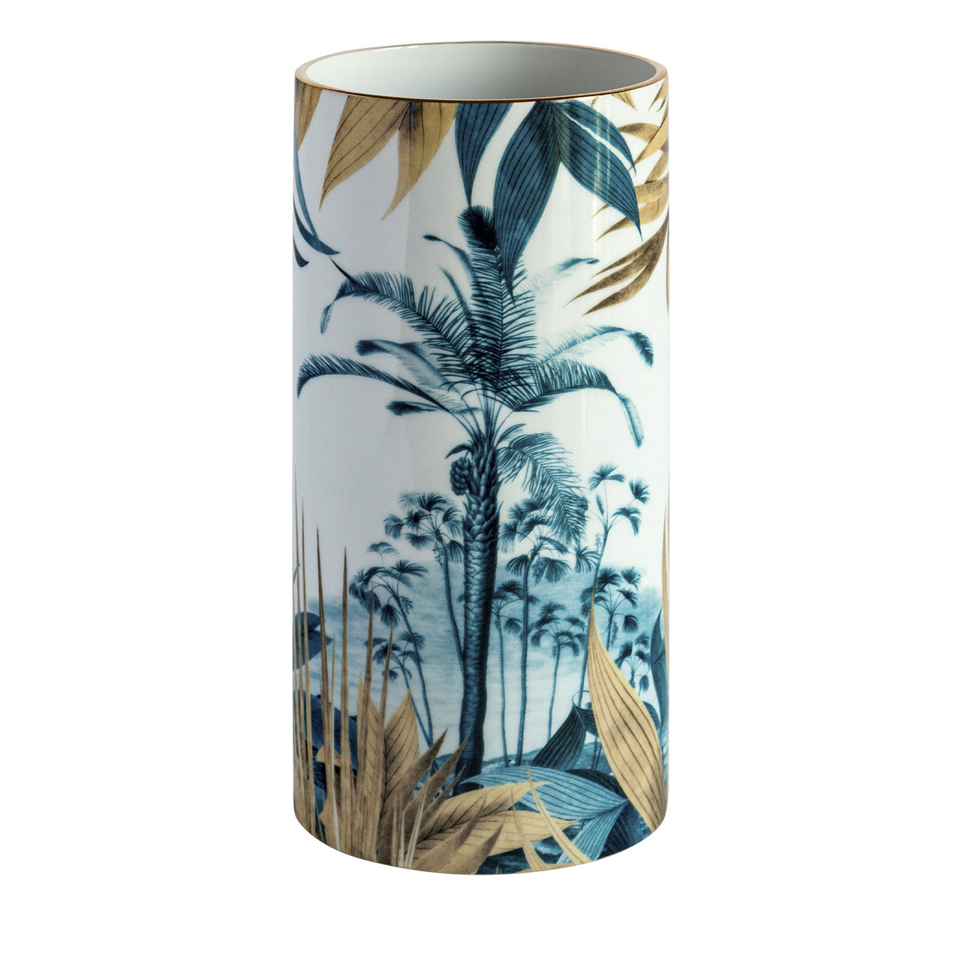 Las Palmas Porcelain Cylindrical Vase With Palm And Leaves - Main view