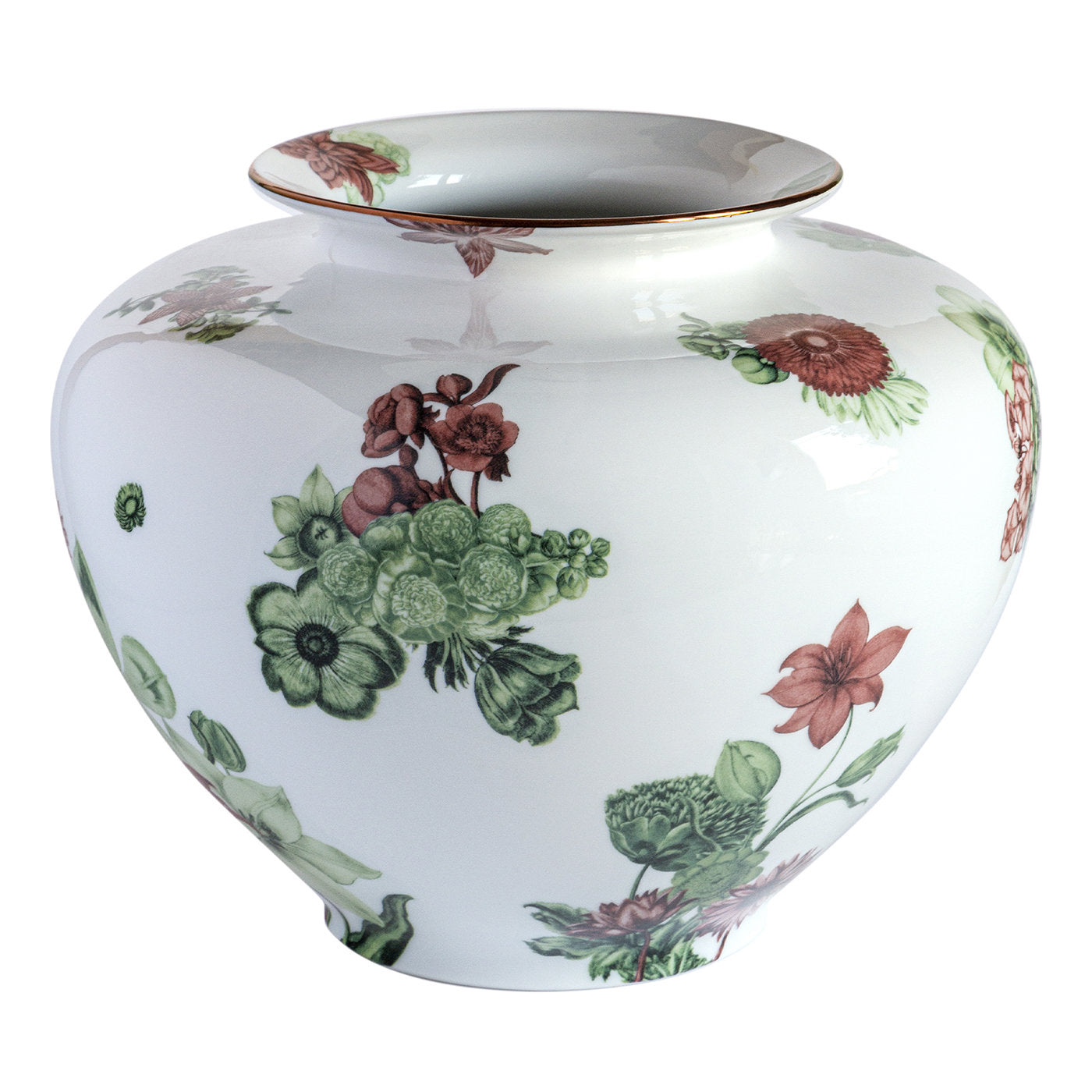 Vase Amphora en porcelaine avec fleurs vertes et rouges H24Cm - Vue principale