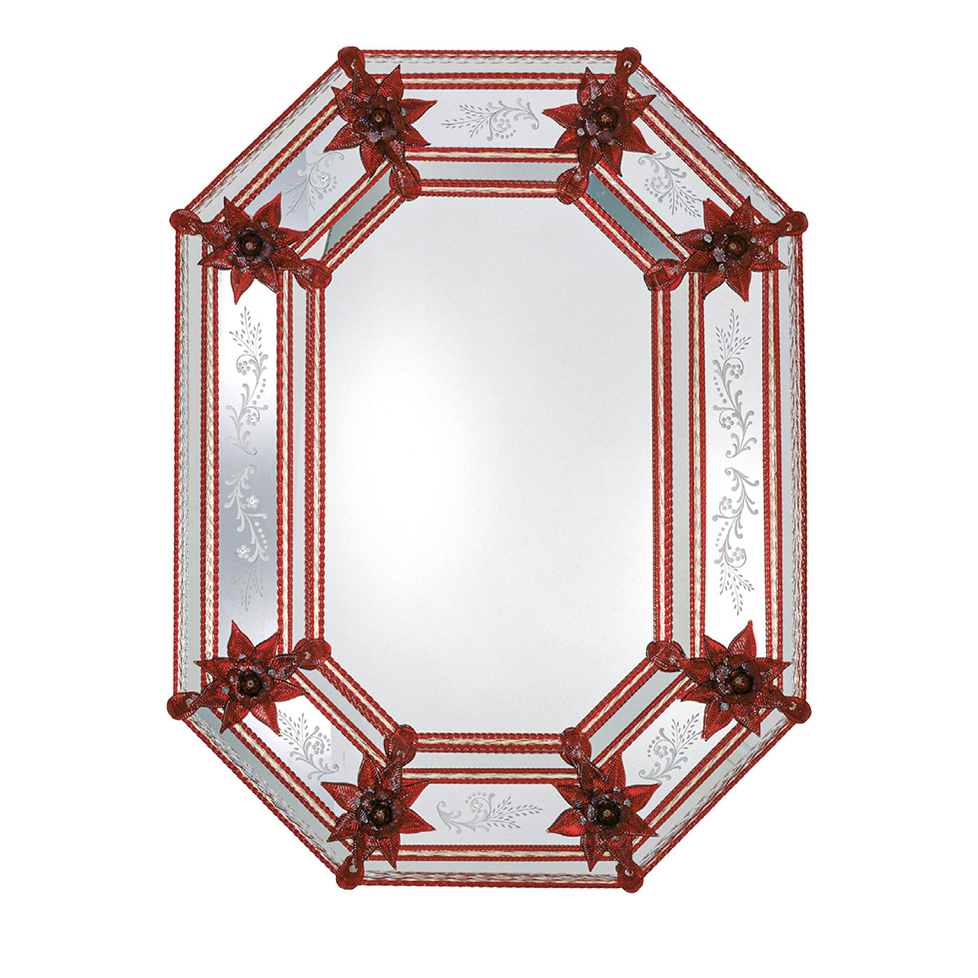 Serenella Red Flowers Murano Glass Mirror - Main view