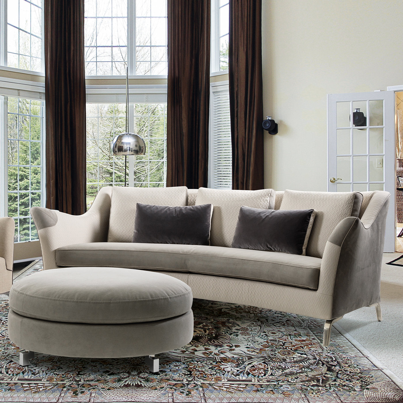 Patterned Beige and Taupe Sofa - Alternative view 1