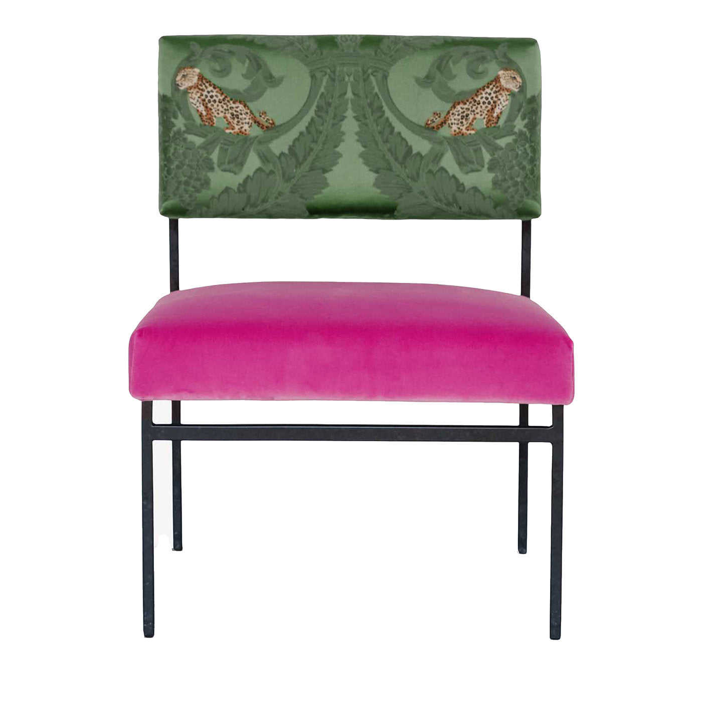 Aurea Pink Velvet and Green Silk Lounge Chair - Main view
