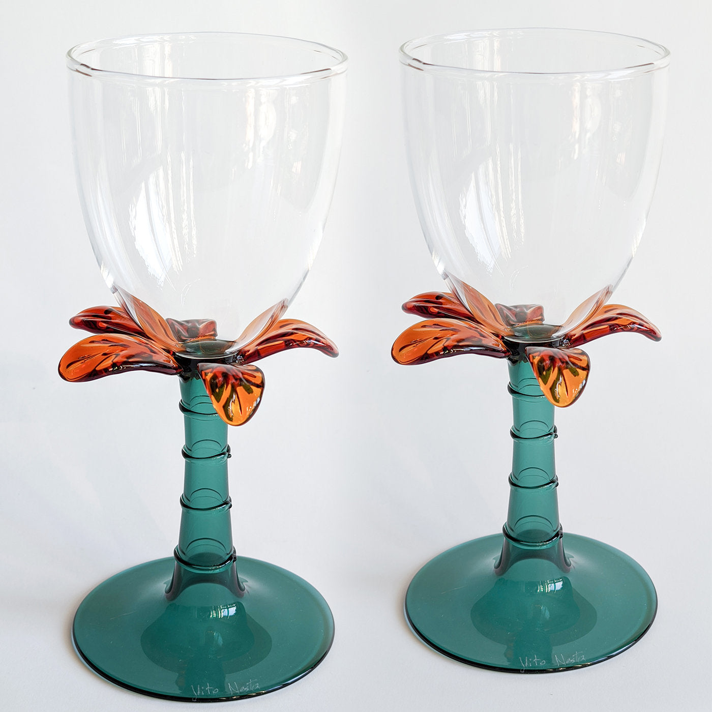 Las Palmas Set Of 6 Blown Glass Wine Glasses With Palm Tree Shape - Alternative view 1