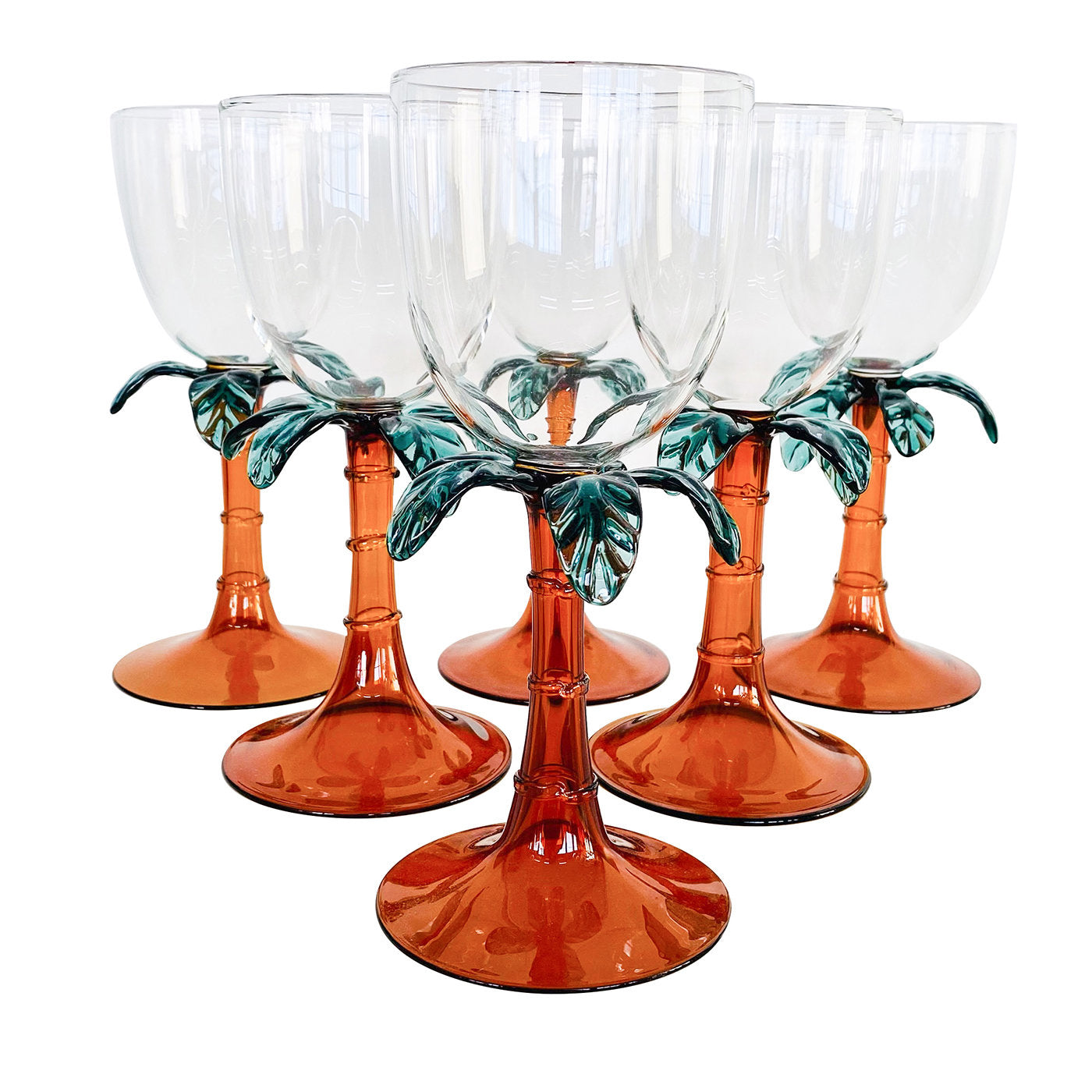 Las Palmas Set Of 6 Blown Glass Wine Glasses With Palm Tree Shape - Main view
