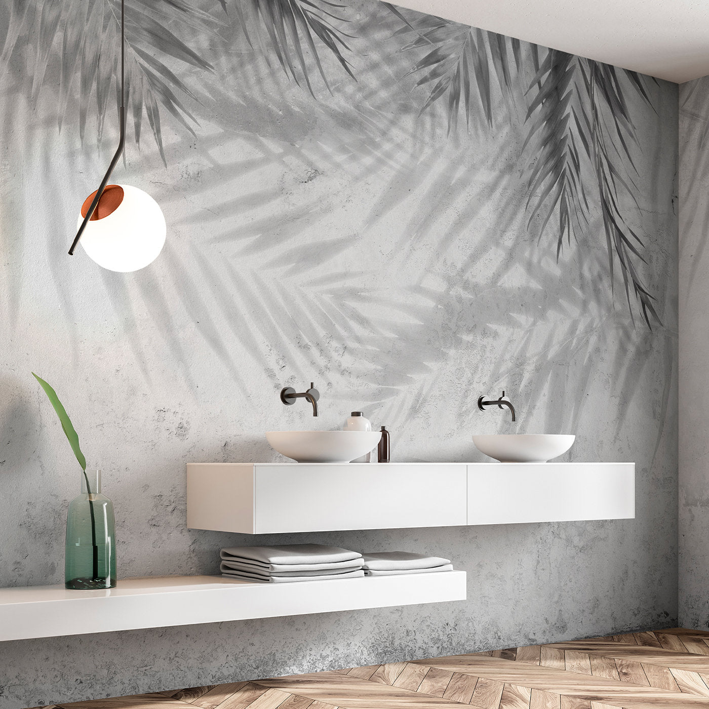 Papel pintado blanco y negro con textura de palmeras - Vista alternativa 1