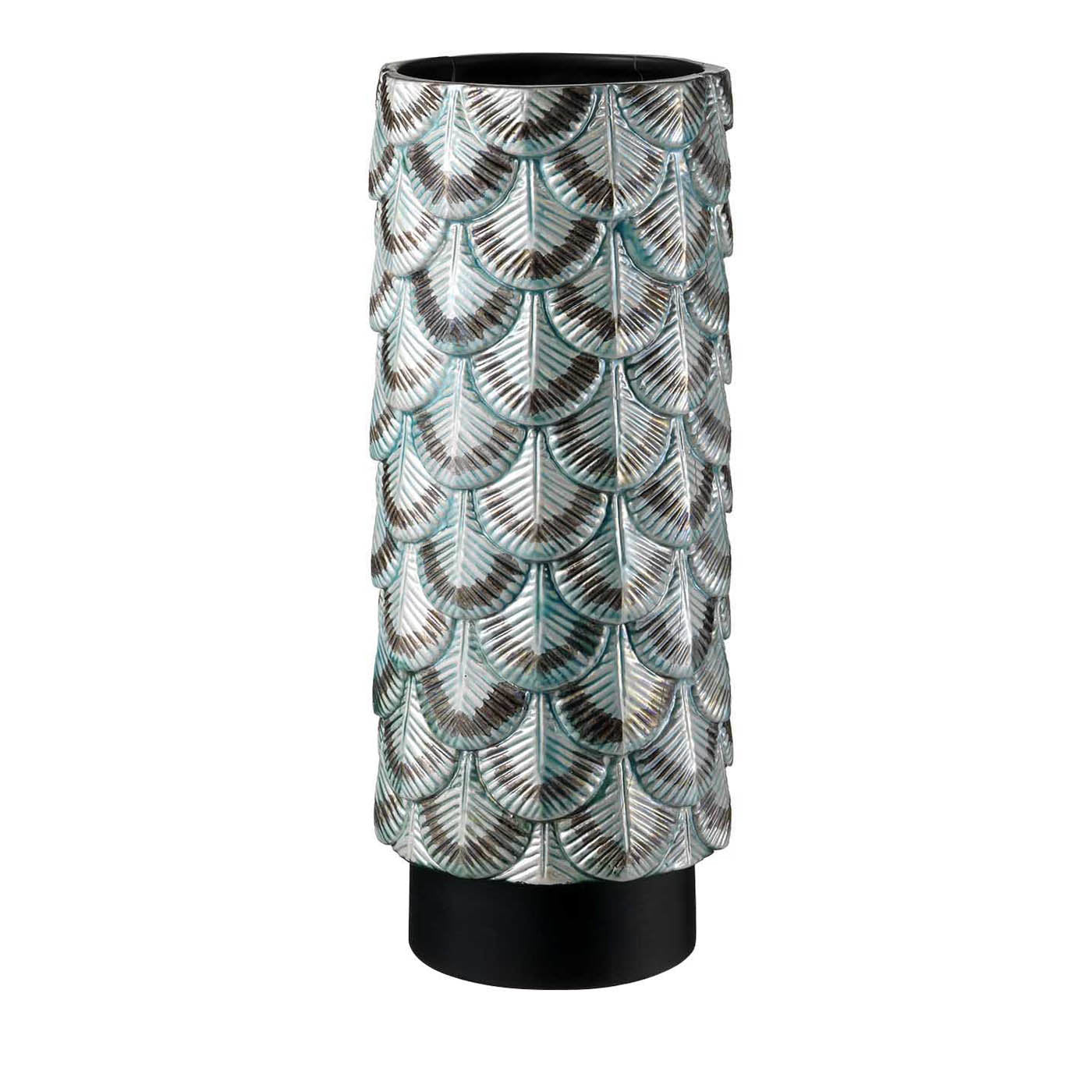 Vase mit grünem und silbernem Federkleid - Hauptansicht