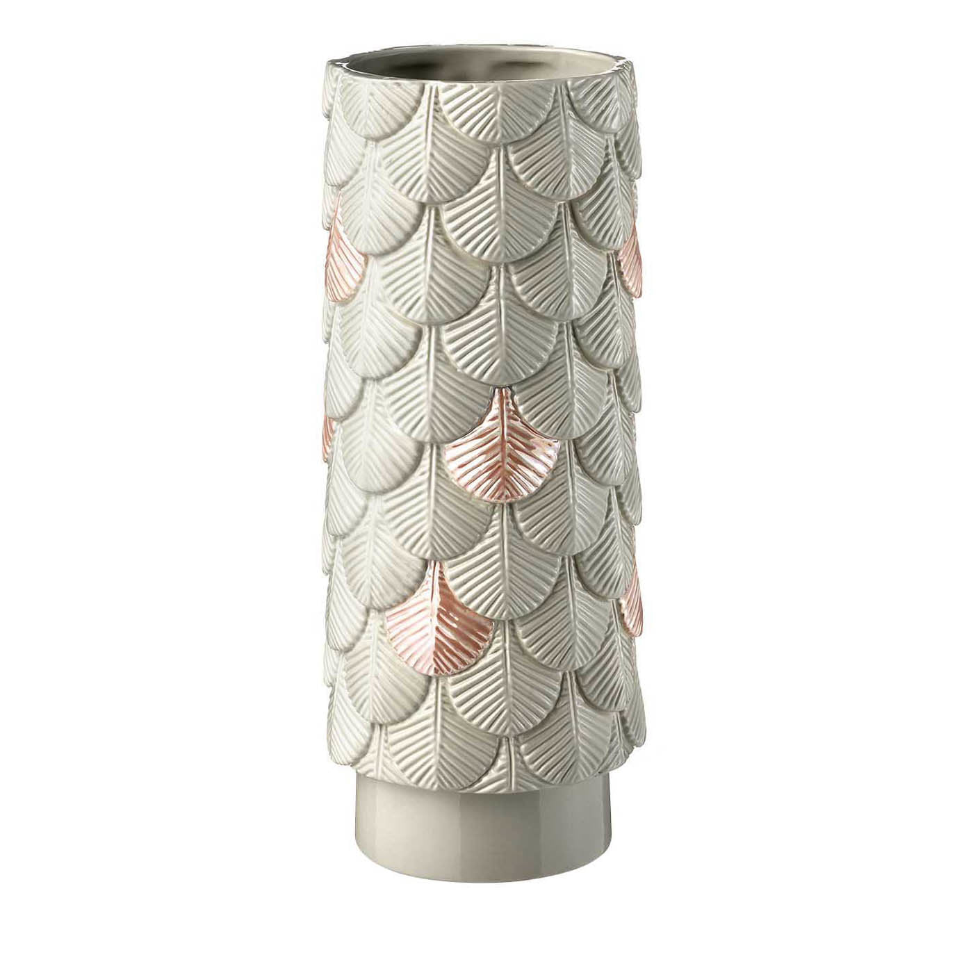 Vase mit grauem und rosa Federkleid - Hauptansicht