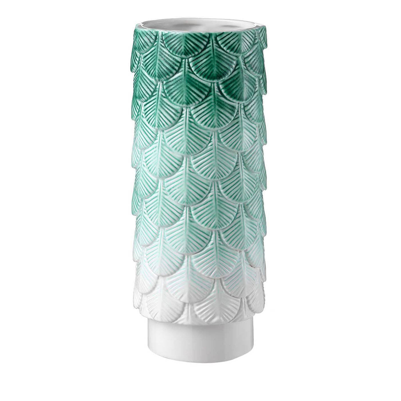 Vase in Türkis und weißem Federkleid - Hauptansicht