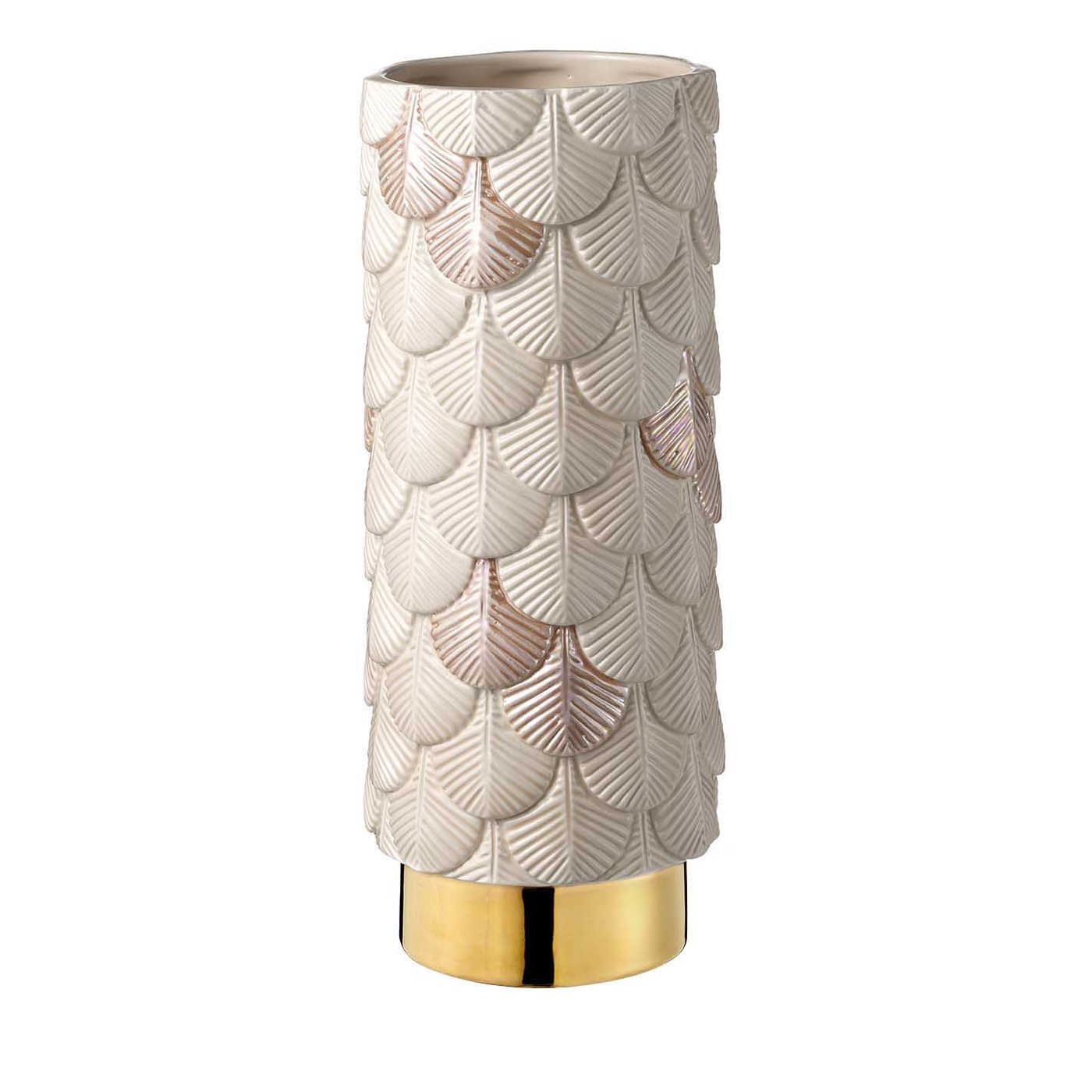 Grey and Pink Plumage Vase with 24K Gold - Main view